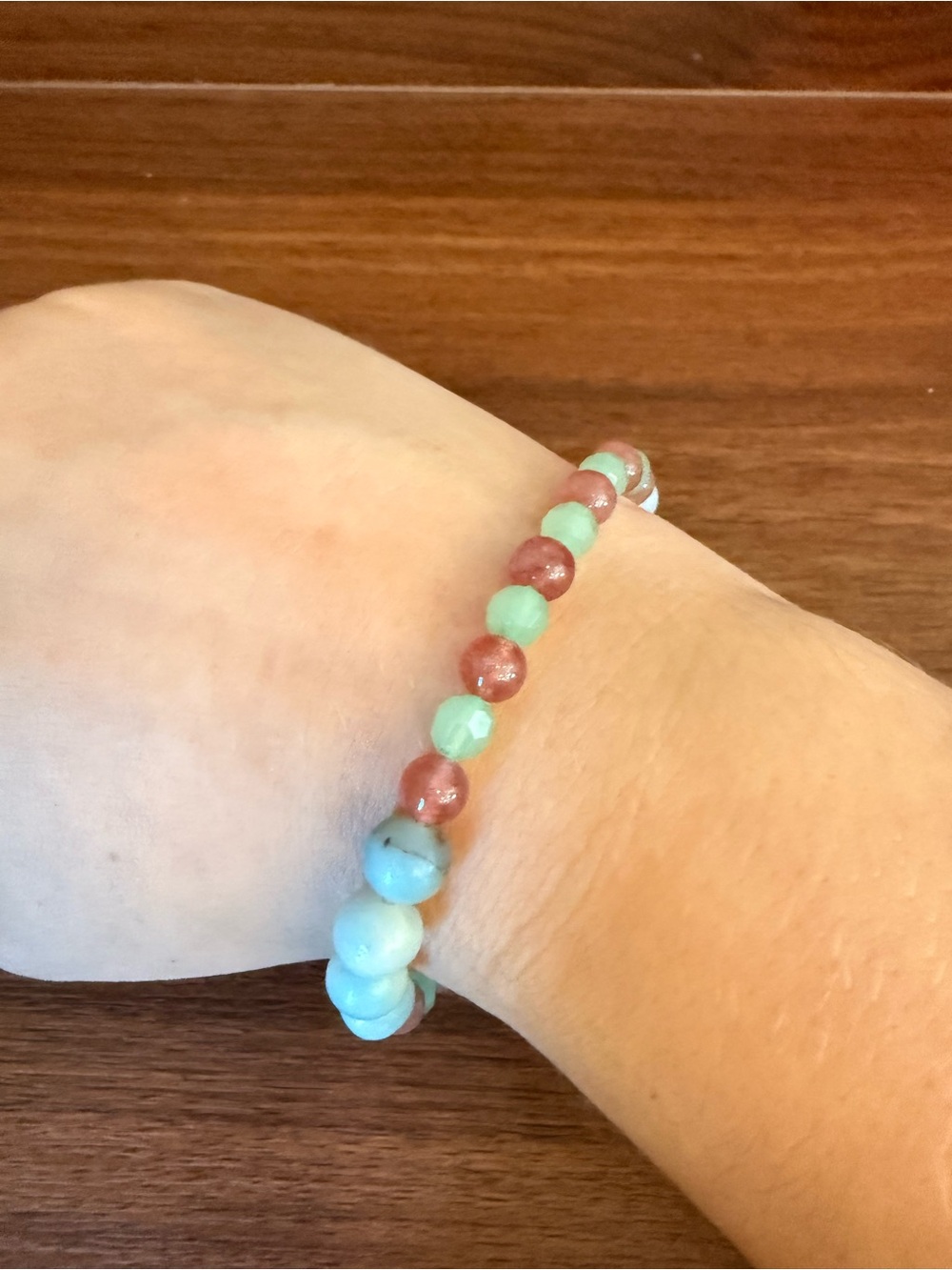 Beaded Stretch Bracelet in Mint Green and Rose Pink